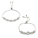 Rhodium Plated Silver Toned American Diamond Studded Halo Teardrop Design & Star Charm Adjustable Bracelet Combo Set of 2