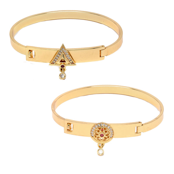 Gold Plated Minimal Design Drop CZ Studded Cuff Bracelet Set Of 2