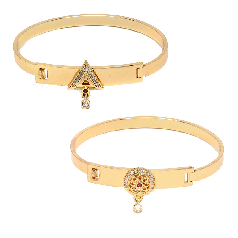 Gold Plated Minimal Design Drop CZ Studded Cuff Bracelet Set Of 2