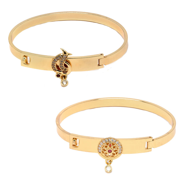 Zeneme Gold Plated Minimal Design Drop CZ Studded Cuff Bracelet Set Of 2