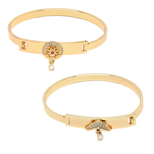 Gold Plated Minimal Design Drop CZ Studded Cuff Bracelet Set Of 2
