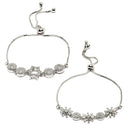 Rhodium Plated Silver Toned American Diamond Studded Halo Star Charm & Floral Design Adjustable Bracelet Combo Set of 2