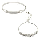 Rhodium Plated Silver Toned American Diamond Studded  Round Charm Adjustable Bracelet & Cuff Bracelet  Combo Set of 2
