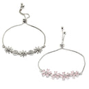 Rhodium Plated AD Studded Silver Plated Adjustable Chain Set Of 2 Bracelet For Women