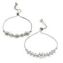 Rhodium Plated Silver Toned White Floral Set Of 2 Adjustable Stackable Bracelet
