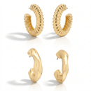 Gold Plated Hoop Design Contemporary Combo Set of 2 Earrings
