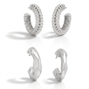 Rhodium Plated Hoop Design Contemporary Combo Set of 2 Earrings