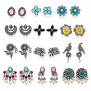 Oxidised CZ Designer Contemporary Combo Set of 12 Earrings