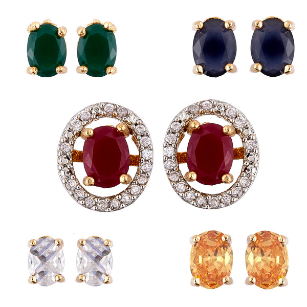 Set of 5 Gold-Plated Oval Studs Earrings