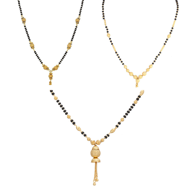 Gold Plated Black Beaded Mangalsutras Set of 3