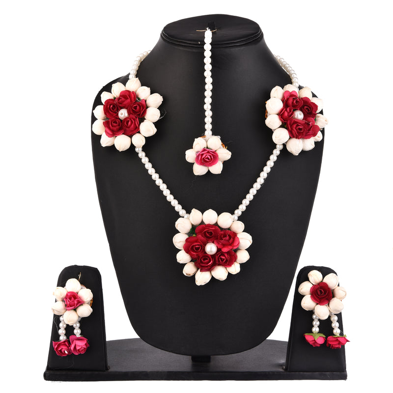 Floret Gota Patti Necklace, Earrings, Bracelet & Maang Tika (Mehandi/Haldi)