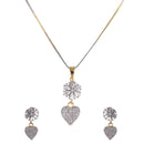Flower Shaped Heart Drop Gold-Plated American Diamond-Studded Jewellery Set Combo