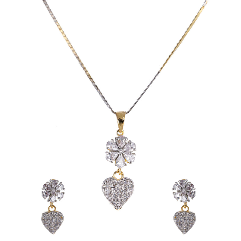Flower Shaped Heart Drop Gold-Plated American Diamond-Studded Jewellery Set Combo