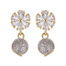 Gold Plated White American Diamond Studded Floral Design Pendant Combo Set With Adjustable Bracelet & Ring