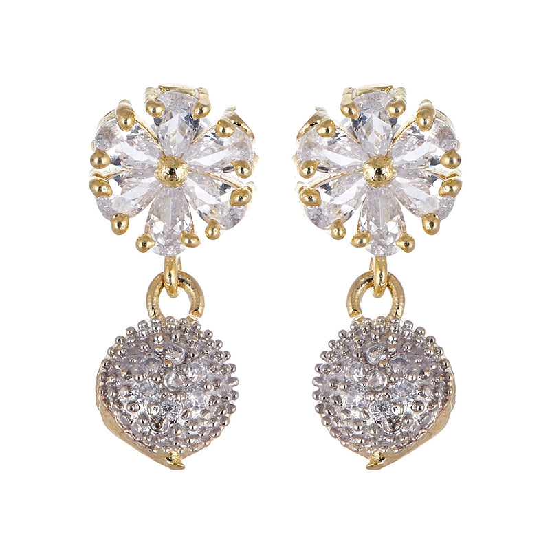 Gold Plated White American Diamond Studded Floral Design Pendant Combo Set With Adjustable Bracelet & Ring