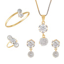 Gold Plated White American Diamond Studded Floral Design Pendant Combo Set With Adjustable Bracelet & Ring