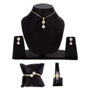 Gold Plated White American Diamond Studded Floral Design Pendant Combo Set With Adjustable Bracelet & Ring
