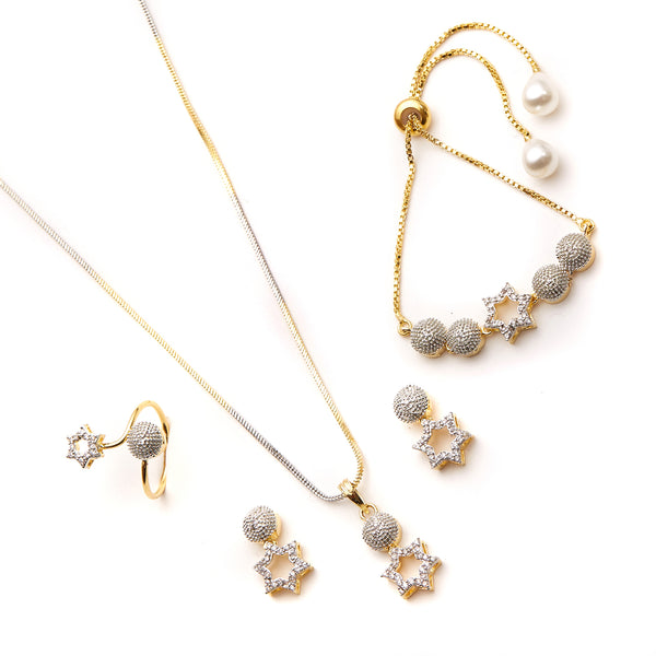 White & Gold-Toned Alloy Gold-Plated Studded Jewellery Set Combo