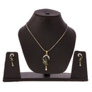 Gold Plated Black Oval American Diamond Studded Pendant Combo Set With Adjustable Bracelet & Ring