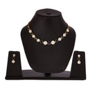 Gold Plated Blue Round American Diamond Studded Round Beaded Pendant Combo Set With Adjustable Bracelet & Ring