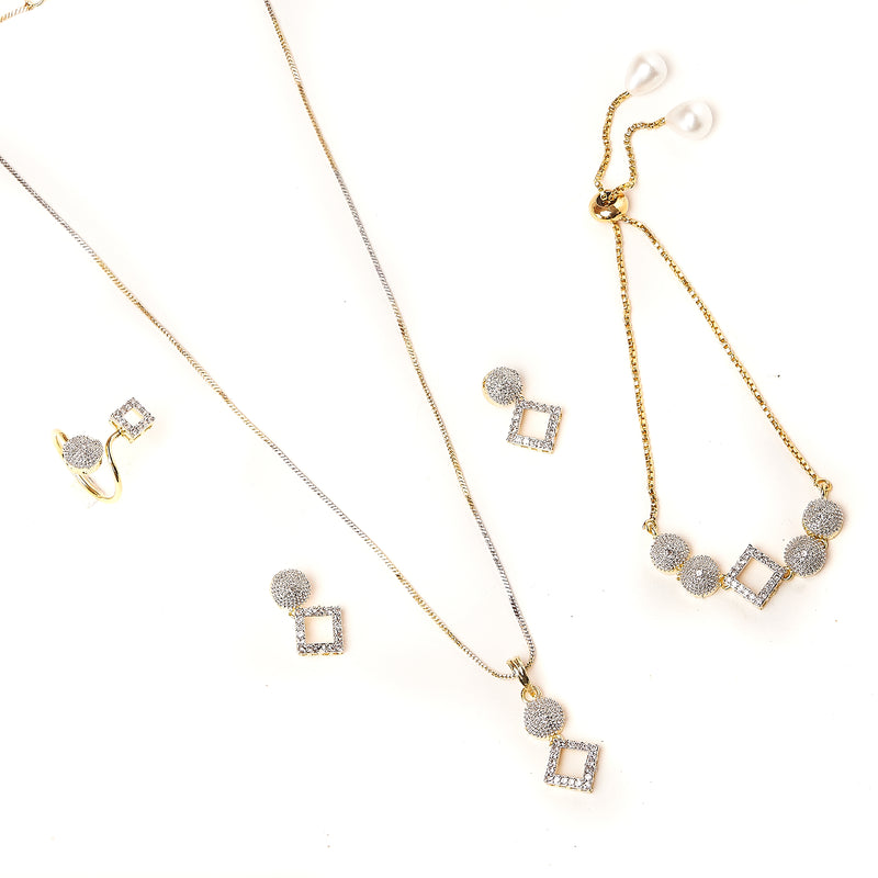 White & Gold-plated American Diamond Studded Jewellery Set Combo