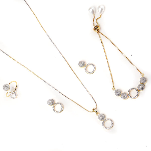 White & Gold-Plated Oval Shaped American Diamond Studded Jewellery Set Combo