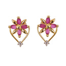 Flower and Leaf Shape Gold-Plated White & Pink Cubic Zirconia Stone-Studded Pendant Jewellery Set Combo