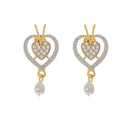Gold Plated American Diamond Studded Heart Design Pendant Combo Set With Adjustable Bracelet & Ring