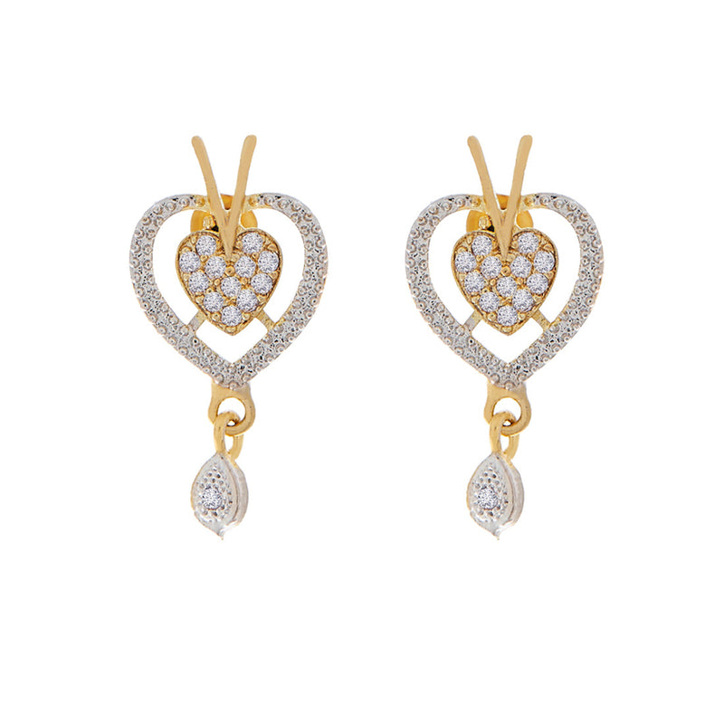 Gold Plated American Diamond Studded Heart Design Pendant Combo Set With Adjustable Bracelet & Ring