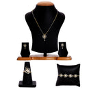 Gold Plated American Diamond Studded Heart Design Pendant Combo Set With Adjustable Bracelet & Ring