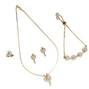 Gold Plated American Diamond Studded Heart Design Pendant Combo Set With Adjustable Bracelet & Ring