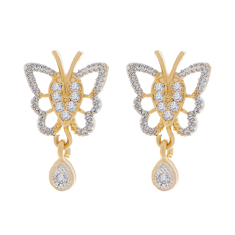 Gold Plated American Diamond Studded Butterfly Design Pendant Combo Set With Adjustable Bracelet & Ring