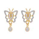 Gold Plated American Diamond Studded Butterfly Design Pendant Combo Set With Adjustable Bracelet & Ring