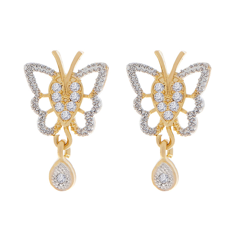 Gold Plated American Diamond Studded Butterfly Design Pendant Combo Set With Adjustable Bracelet & Ring