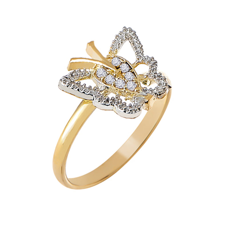 Gold Plated American Diamond Studded Butterfly Design Pendant Combo Set With Adjustable Bracelet & Ring