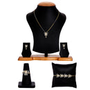 Gold Plated American Diamond Studded Butterfly Design Pendant Combo Set With Adjustable Bracelet & Ring