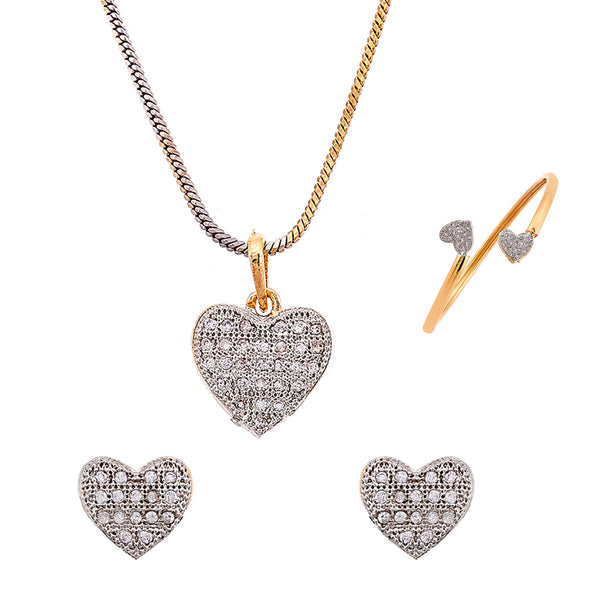 Heart Shaped Gold-Toned & American Diamond Studded Heart Shaped Jewellery Set Combo