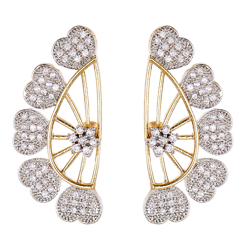 Heart Shape Gold Plated  American Diamond Ear cuffs Earrings Jewellery