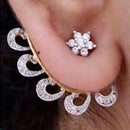 Gold Plated Peacock Feather Shaped American Diamond Studded Ear Cuffs