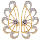 Gold Plated Peacock Feather Shaped American Diamond Studded Ear Cuffs
