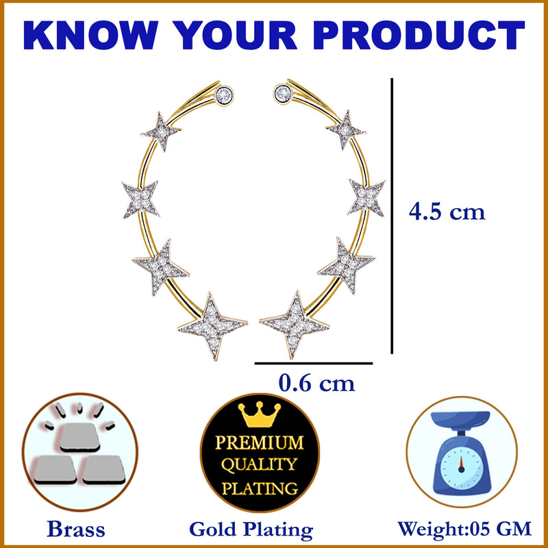 Gold-Plated Star Shaped White American Diamond Studded Ear Cuff