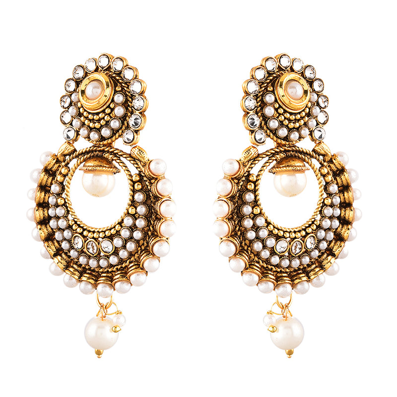 Oxidized Gold Plated Traditional Pearl Dangle Earring Jewellery