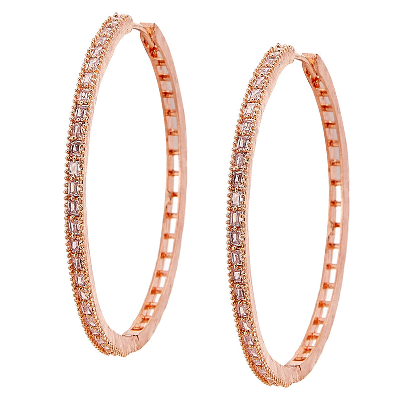 Rose Gold-Plated American Diamond Circular Hoop Earrings