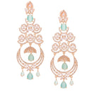 Sea Green American Diamond with Rose Gold-Plated Contemporary Chandbalis Earrings