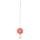 Gold-Plated Pearl Pink Gota Patti Flower Maang Tikka