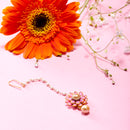 Gold-Plated Pearl Pink Gota Patti Flower Maang Tikka