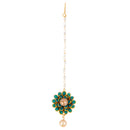 Gold-Plated Pearl Green Flower Maang Tikka