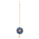 Gold-Plated Pearl Studded Blue Flower Maang Tikka