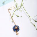 Gold-Plated Pearl Studded Blue Flower Maang Tikka