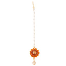 Gold-Plated Pearl Studded Orange Flower Maang Tikka
